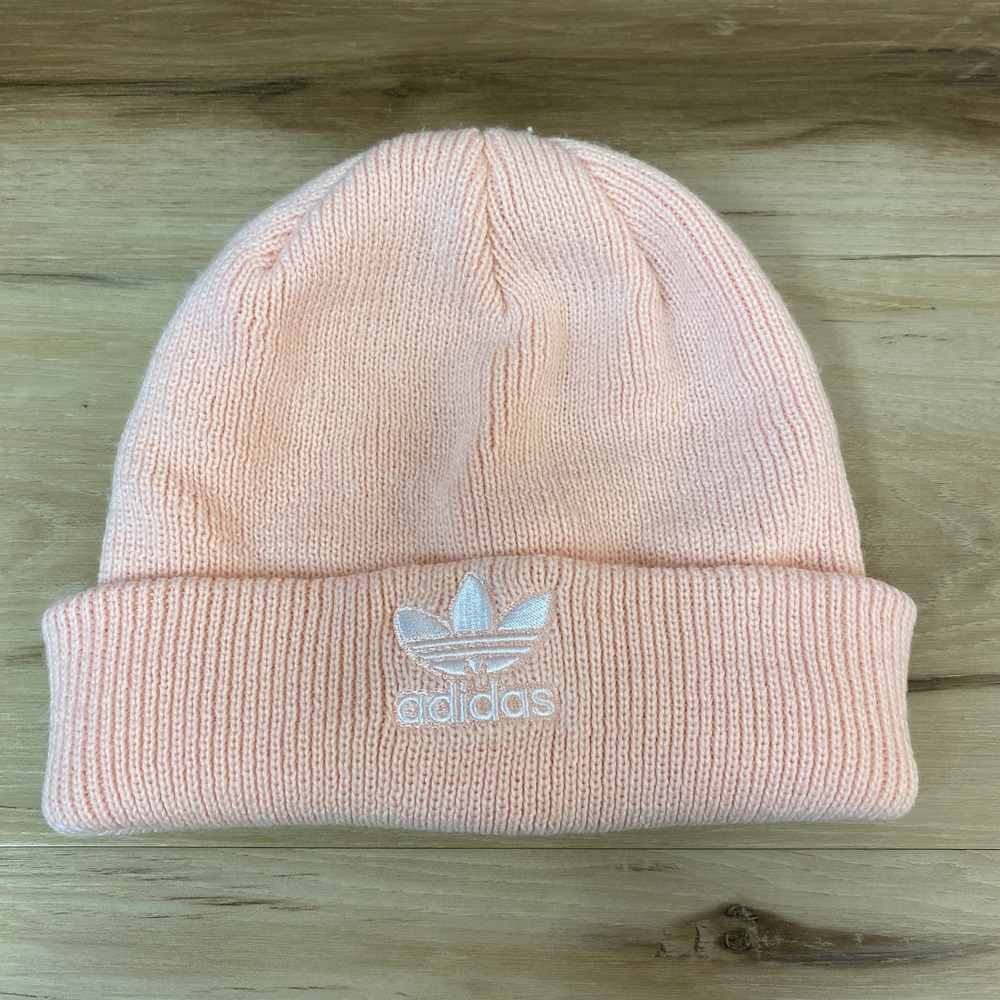 Adidas Beanie Hat Womens Pink Knit Cuffed Logo Soft Acrylic